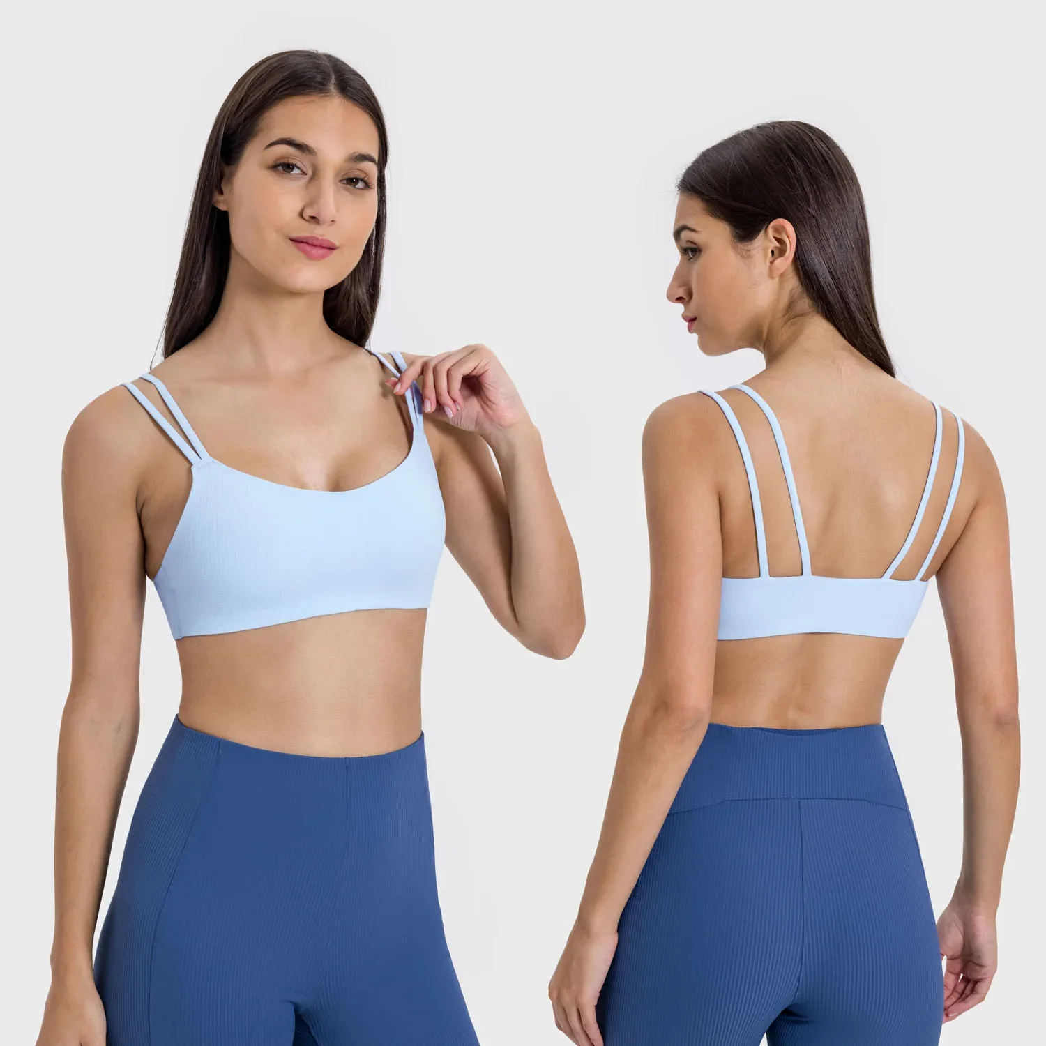 

Hi Cloud Light Support Ribbed 2.0 Bra Smooth Sweat-wicking Quick-drying Beauty Back Double Straps Gym Sport Bras for Women