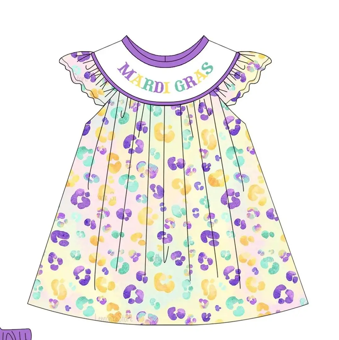 فستان للفتيات الصغيرات ماردي غرا بطبعة الفهد/رومبير/مجموعة مكونة من قطعتين ملابس كاجوال من بوتيك أرجواني