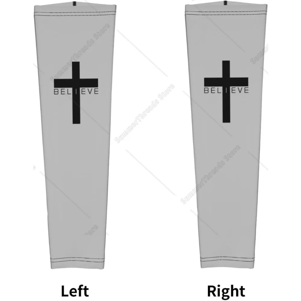 I Believe Jesus Cross Compression Arm Sleeves Cooling Sun Sleeves for Men Women UV Protection with Finger Holes