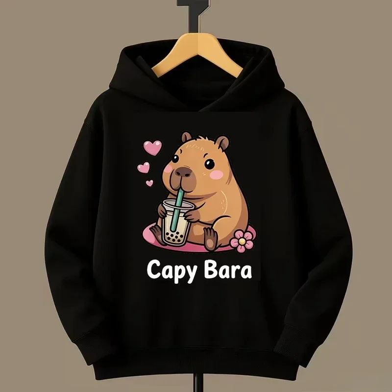 Adorable capybara-themed children's autumn and winter clothing,including warm sweatersand hoodiesuitable for outdoor activities.