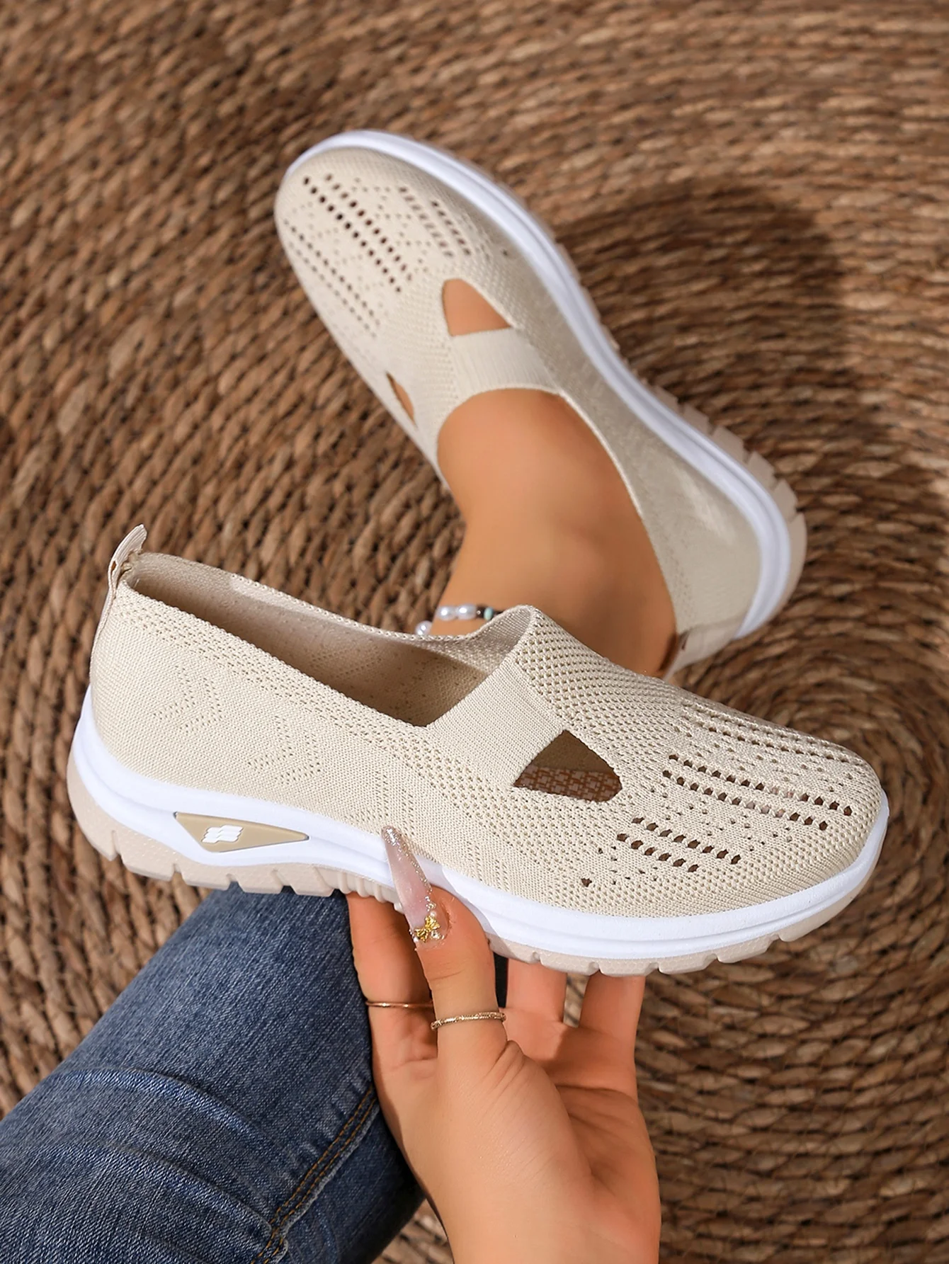 Sommerliche, atmungsaktive, hohlgestrickte Damen-Slip-On-Schuhe, rutschfeste, leichte Wandersneaker, lässige Mesh-Loafer für den Außenbereich – Detail 24