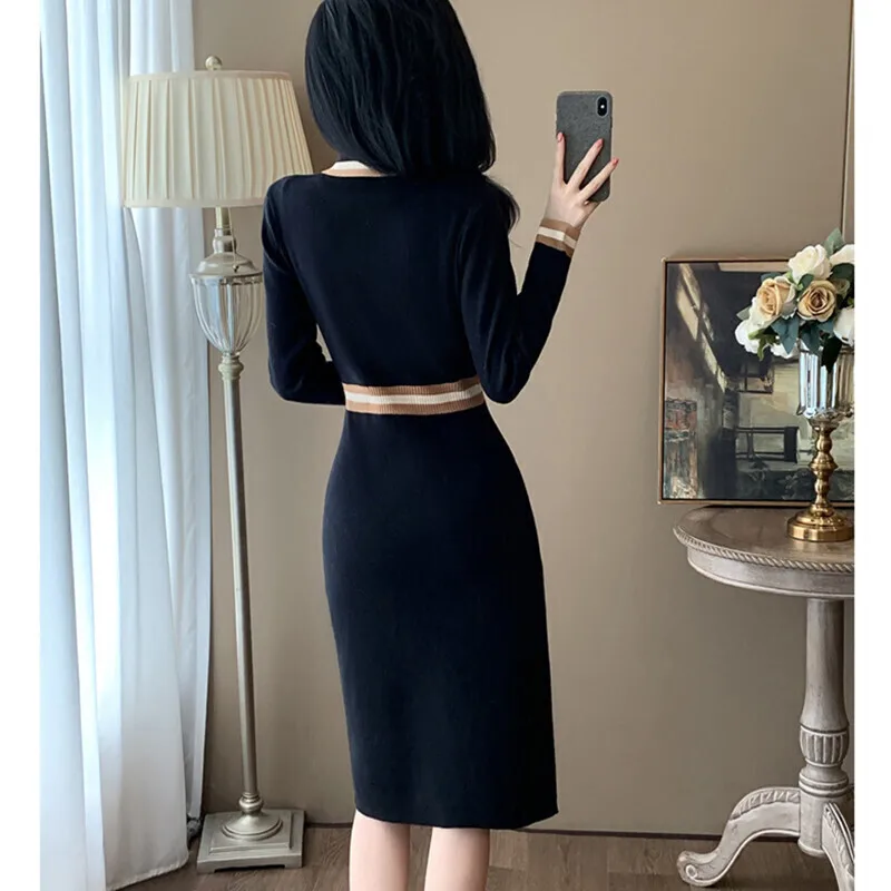 Autumn and Winter Women\'s Long Sleeved Dress High Quality Fashion Casual Commuter Knitted Dresses