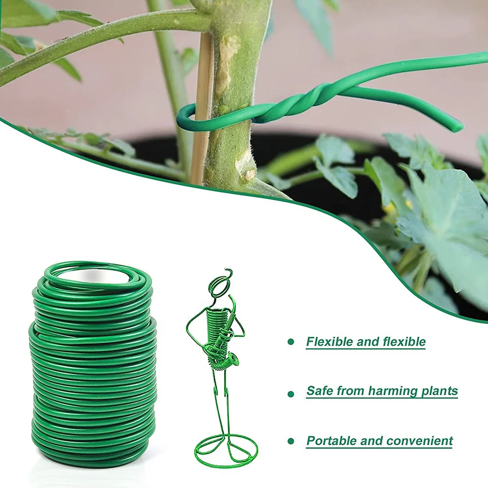 8m/10m Plant Twine Green Soft Flexible Bendy Garden Support Wire Cable Twist Tie Reusable Rubber Coated Steel Wire