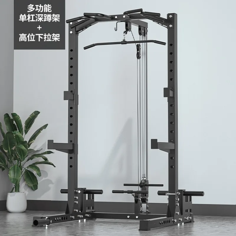 Free-Standing Steel Power Cage Squat Rack with Lat Pulldown & Safety Straps