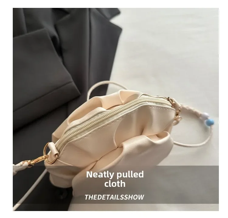 Damentasche, neue trendige High-End-Ketten-Umhängetasche, süße Mädchen-Plissee-Kleinerunde-Tasche – Detail 4