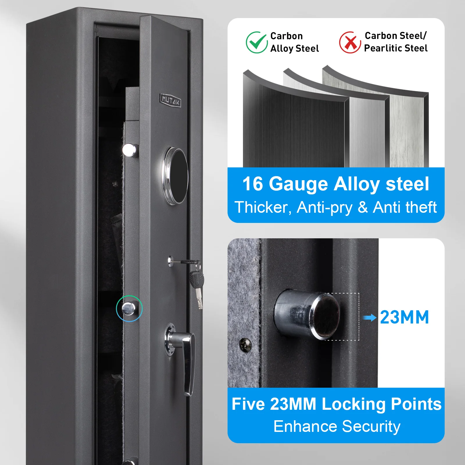 Mutak 3-8 Rifles Gun Safe with Digital Keypad/Key/Type C Port,Large Gun Cabinet for Home Rifles Pistols,with Removable Shelf