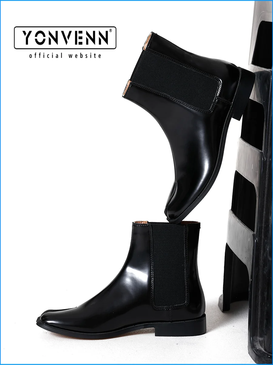 Real leather short boots Chelsea tabi split toe shoes pig hoof horseshoe shoes men's and women's flat bottomed pig foot shoes