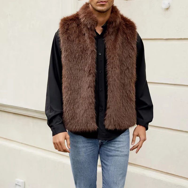 Ärmellose Winterweste aus Kunstfell für Herren für stilvolles, lässiges Outfit, warme Gilet-Outwear für den täglichen Gebrauch