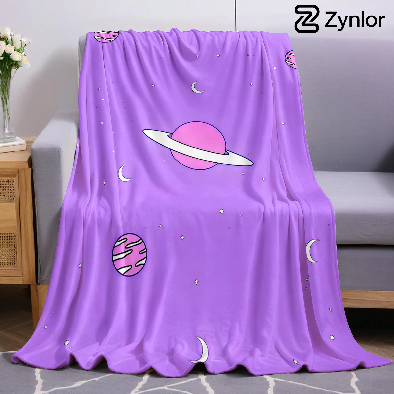Purple Planet Moon Ultra Soft Sherpa Fleece Blanket Fluffy Warm Halloween Cozy Throw for Sofa Couch Bedroom Gift All season