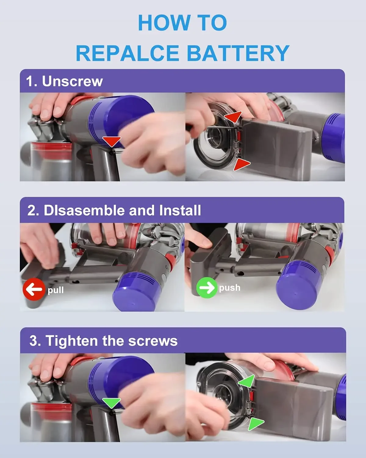 6000mAh Suitable for Dyson V6 V7 V8 V10 V11 DC31A DC34B Series Battery SV03 DC62 SV10 SV11 SV12 SV14 SV15 Vacuum Cleaner Battery