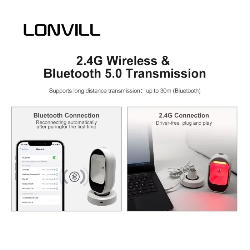 Escáner sem fio personalizado do código de barras do leitor de código QR de Wifi BT USB 2D para o supermercado