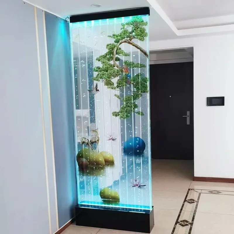 Modern Acrylic Waterfall Wall With Led Light Movable Water Wall Fountains Used As House Waterfall & Room Divider With Logo