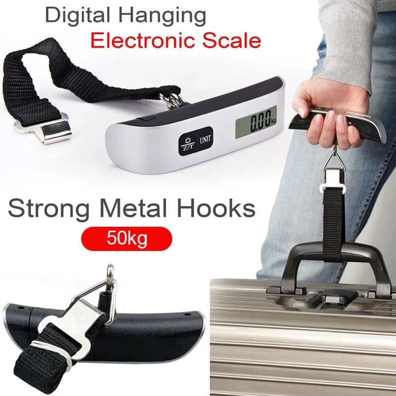 50kg/110lb Portable Digital Luggage Weight Scale LCD Display Pocket Electronic Suitcase Travel Scale Balance Baggage Weight Tool