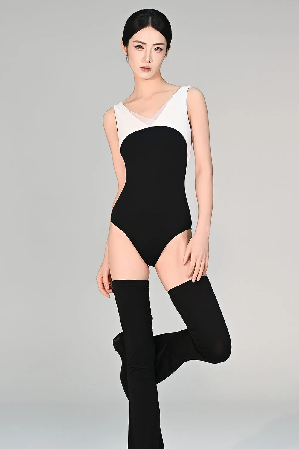 Ballet Bodysuit With Black And White Matching, Spliced For Practice, Basic Training, Performance, Dance, Pilates, Yoga Body Suit