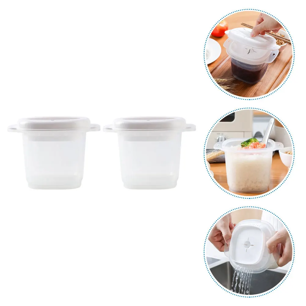 

2Pcs Microwave Oven Steamed Rice Bowls PP Material Heat Resistant Easy to Use for Office and Home White