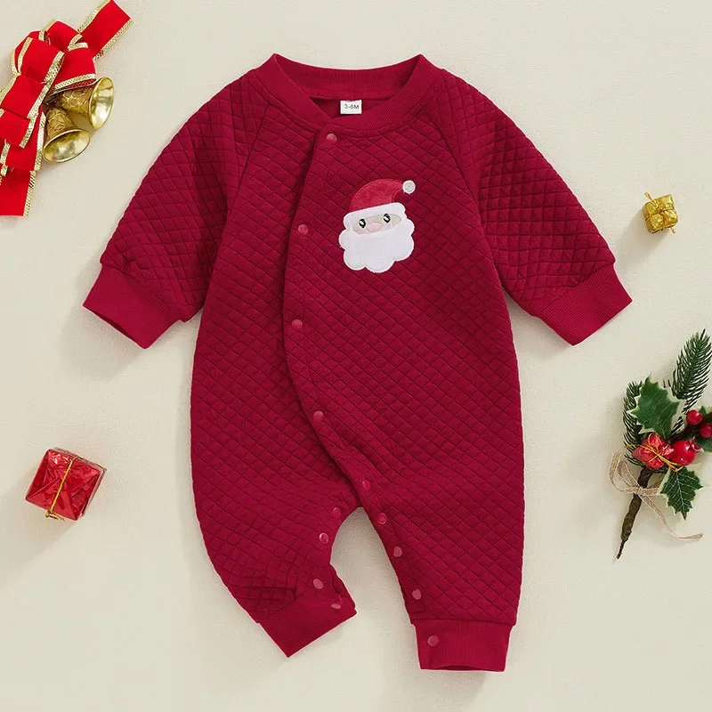 

2024 Christmas Day Baby Rompers 0-6M Newborn Infant Quilting Elk Jumpsuit Baby Girls Boys Cute Festival Costume