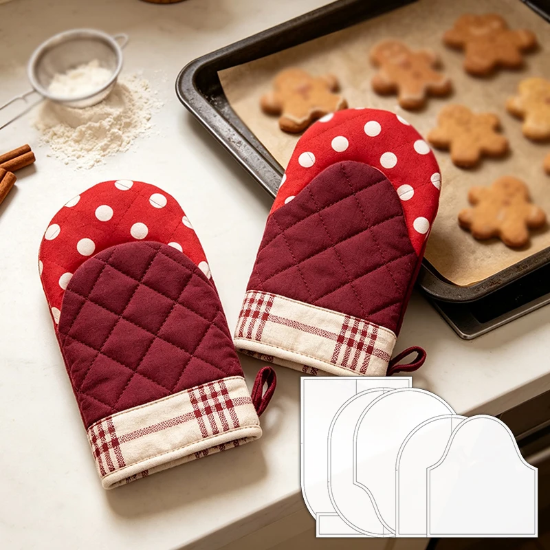 YOMDID 6pcs Quilted Oven Mitt Sewing Template, DIY Kitchen Microwave Glove Quilting Template Perfect Christmas Handmade Gift