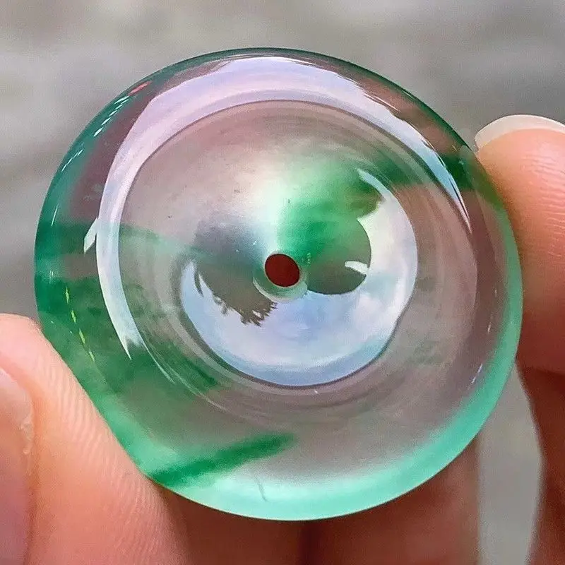 

Jadeite pendant Myanmar natural jadeite pendant Ice species pendant Ice floating green flower safety buckle