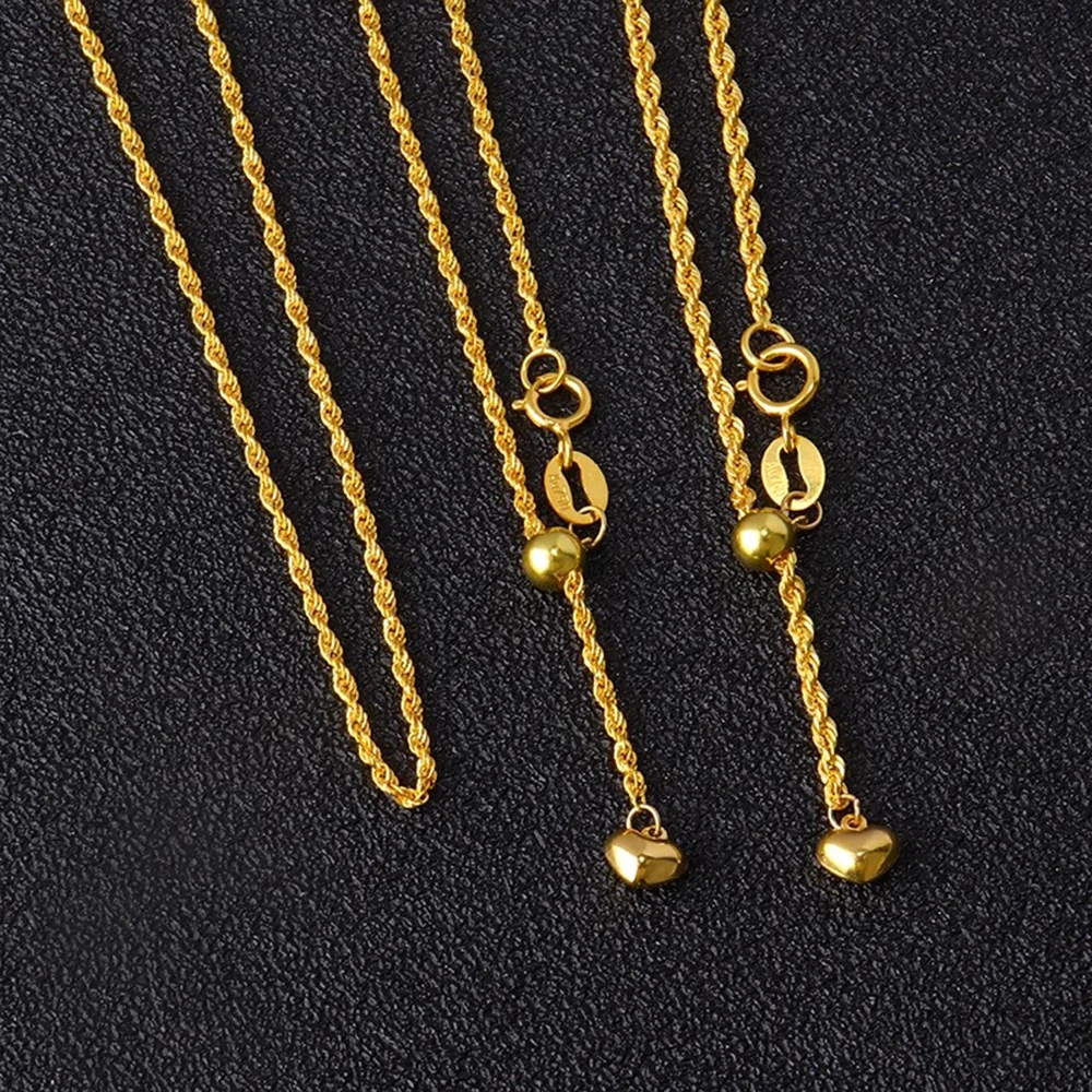 Sinya Pure 18k Gold Rope Chain Au750 Adjustable Necklace Length 45cm to 60cm Options With Heart Charms Sweater Chain