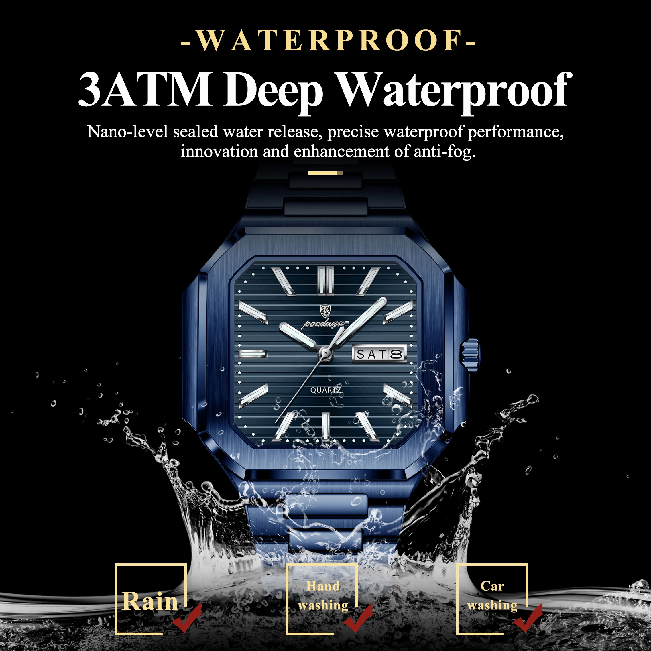POEDAGAR أفضل العلامات التجارية الفاخرة ساعة رجالية مقاوم للماء مضيئة تاريخ الأسبوع كوارتز ساعات رجالية الفولاذ المقاوم للصدأ موضة ساحة الرجال ساعة