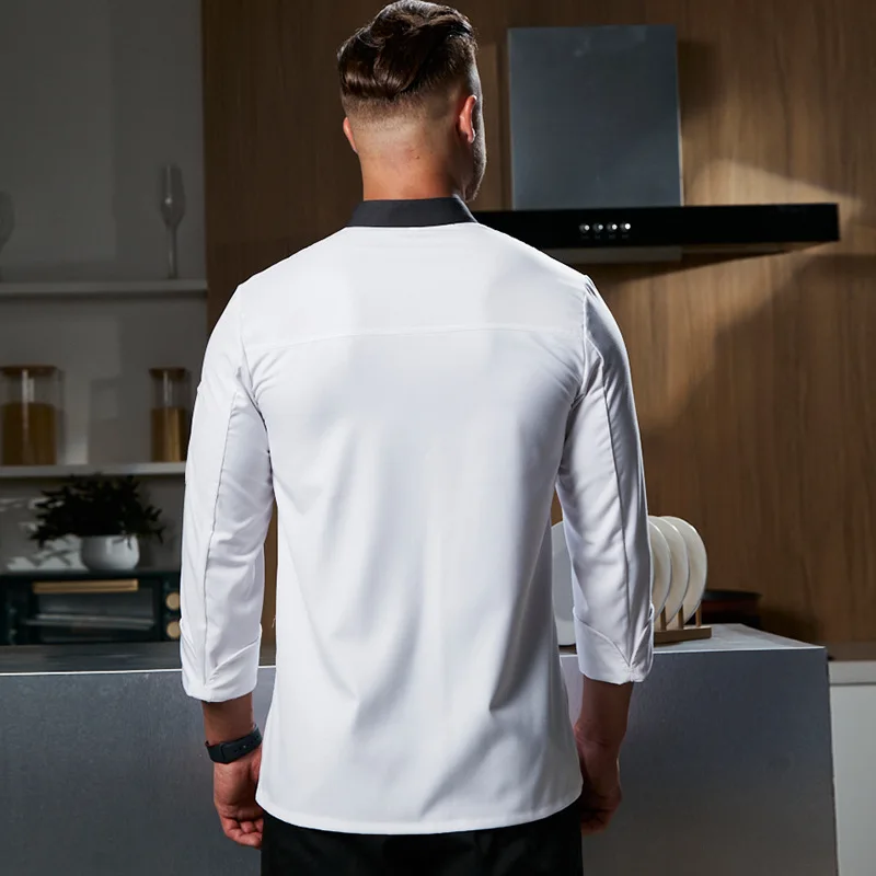 Long-sleeved Chef Coat Kitchen Cook Workwear with for Restaurant Hotel Bartender Executive Chef Uniform