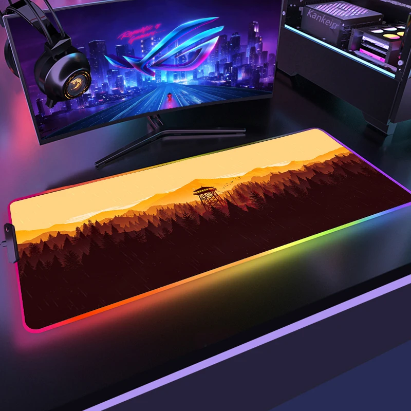 Imagem -05 - Grande Rgb Led Gaming Mouse Pad Floresta Profunda Firever Laptop Preto Mouse de Borracha Mesa Teclado pc Computador