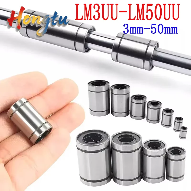 1PCS Aperture 3mm-50mm Linear Motion Ball Bearing Bushing (LM3UU~LM50UU) with Rod Shaft for CNC/3D Printer