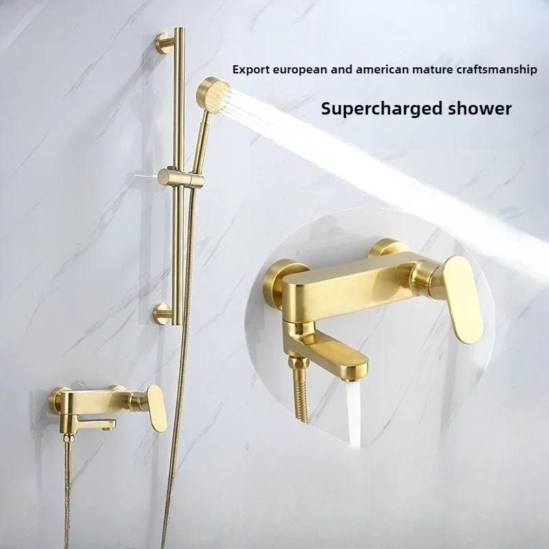 

Boosting Brushed Gold Showerhead Set,Bathtub,Simple No Top Spray Showerhead, All Copper Household Minimalist Faucet Shower Set
