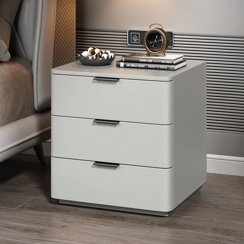 

Solid Wood 3 Drawers Bedroom Nightstands Modern Style Leather Bedside Table Home/Hotel End Tables Living Room Side Cabinet