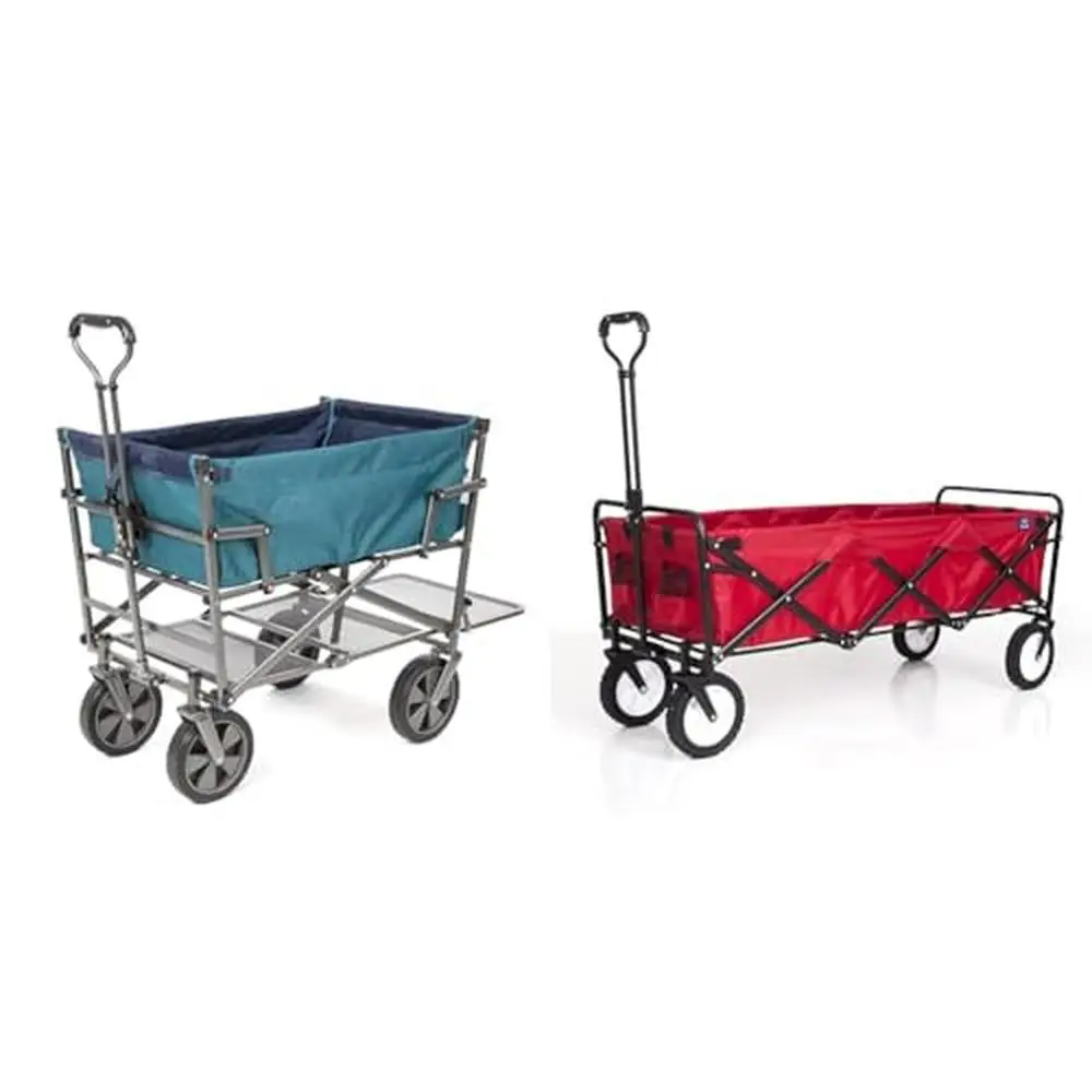 

Heavy Duty 2-Tier Foldable Utility Wagons Camping Sports and Beach Trips All Terrain Portable Cart with Adjustable Handle Holds