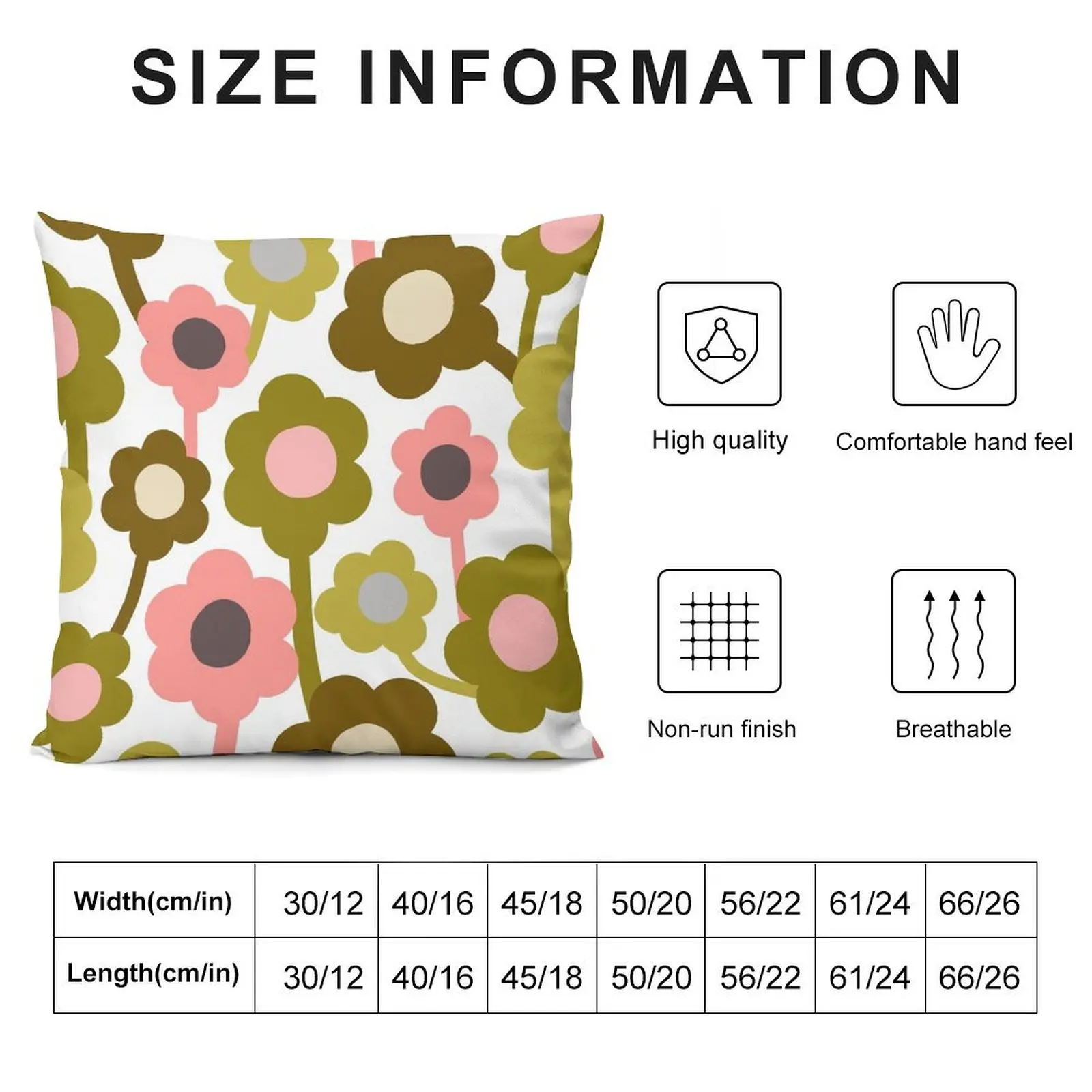 Unique Vintage Scandinavian Flowers in Green and Pink Throw Pillow Sofa Cushion Cover Decorative Sofa Cushions pillow