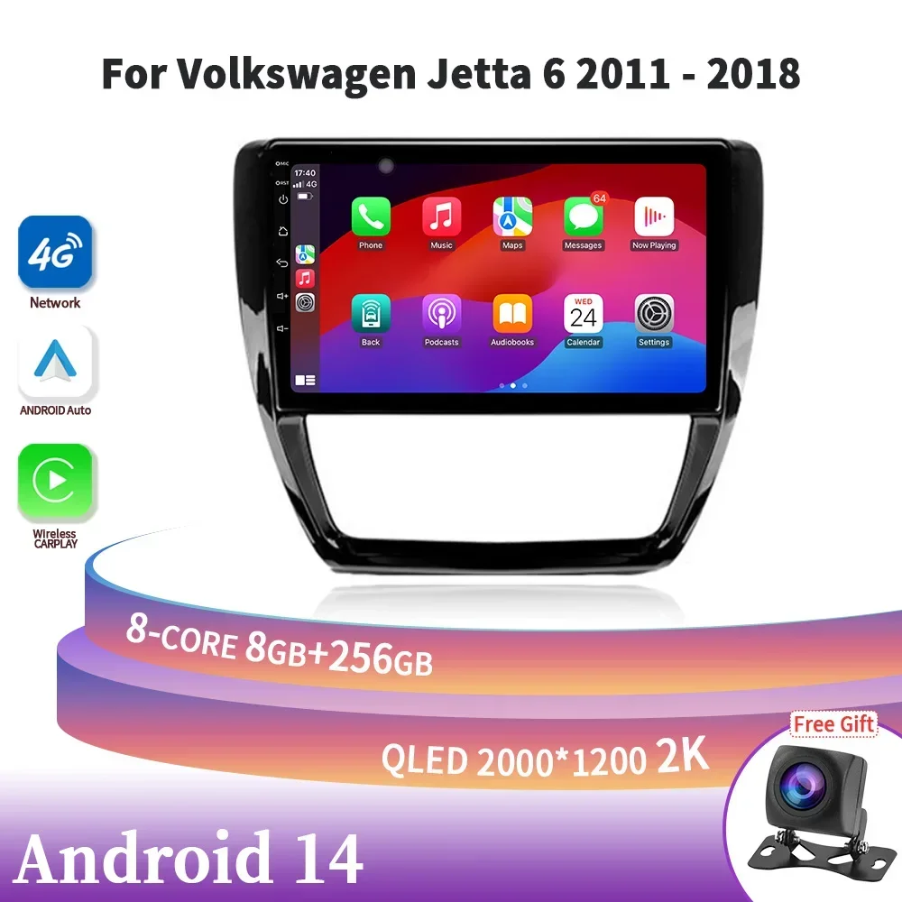 

Для Volkswagen Jetta 6 2011-2018 Android 14 Carplay автомобильный радиоприемник мультимедийный сенсорный экран стерео GPS плеер навигация 4G WIFI