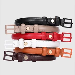 Candy Color Thin Belt Genuine Leather Women Skinny Black Leather Belt Thin Waist Jeans Belt for Pants Fashion Metal Buckle Belt