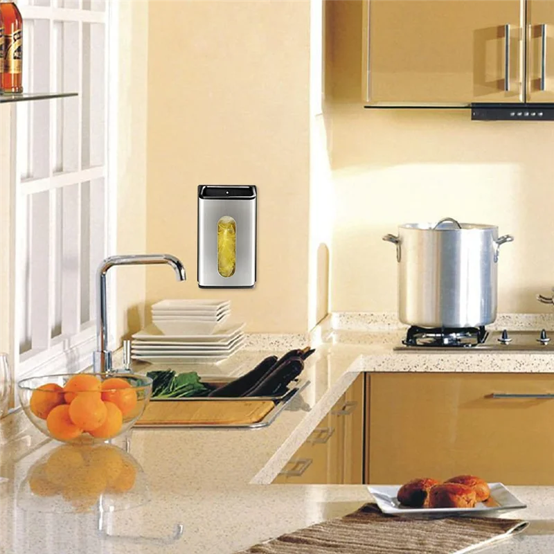 

MYMF-Wall Mount Grocery Bag Holder,Bag Dispenser Or Bag Saver, Easy-Access Opening Fingerprint-Proof Easy To Install