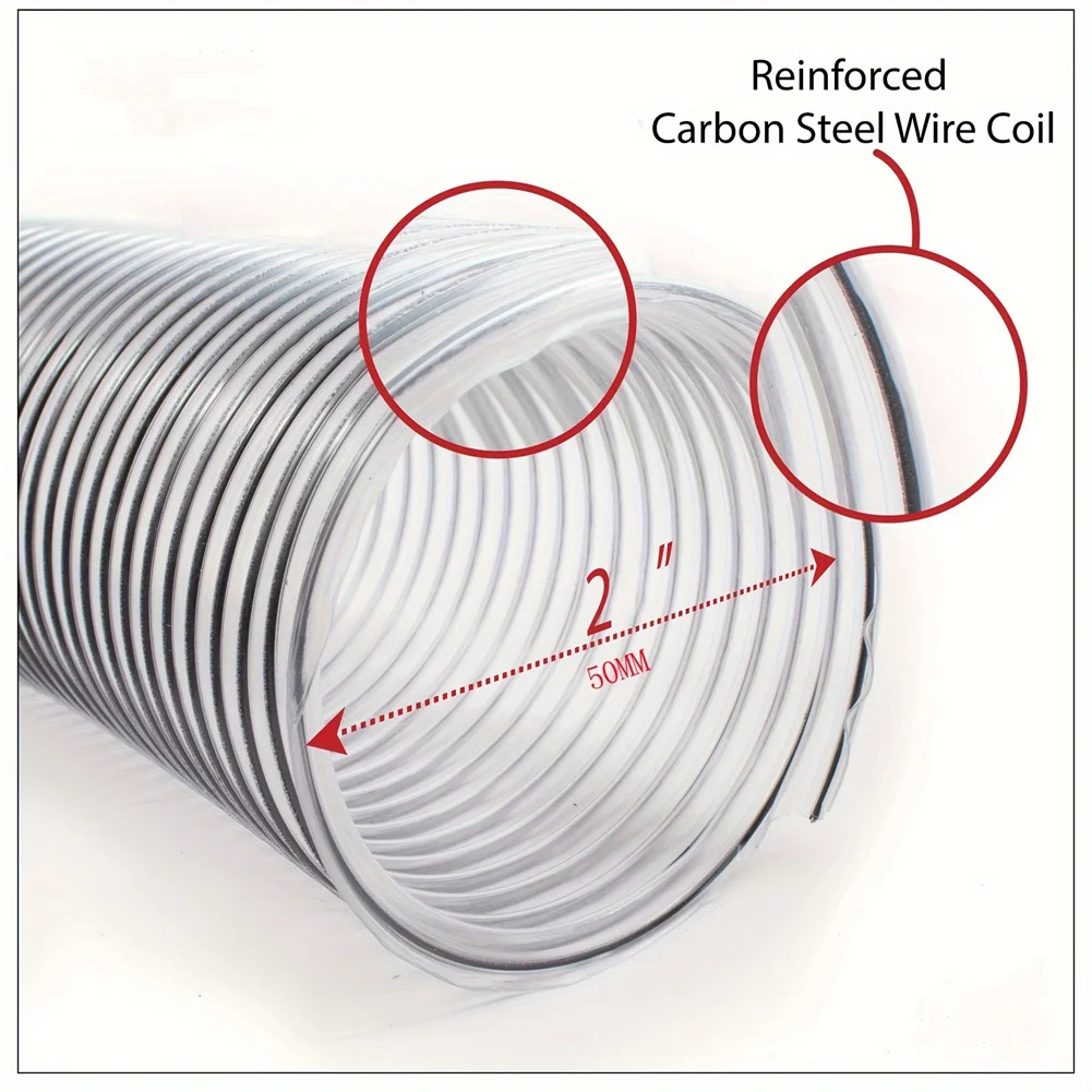 2In OD 50Mm Clear PVC Dust Collection Hose For Use With Dust Collectors With 2In Ports. Ideal For Shop Vacuums