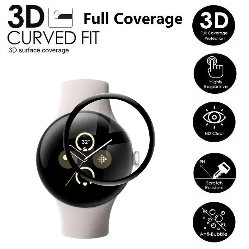 3PCS 3D โค้งป้องกันหน้าจอสำหรับกูเกิลพิกเซลวอทช์ 3 45 มม./41 มม.สมาร์ทวอทช์ความคุ้มครองเต็มรูปแบบป้องกันรอยขีดข่วนป้องกันฟิล์ม