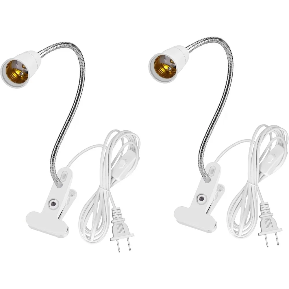 JOYINLED Flexible Aluminum Wire Neck Clip Light Socket Desk Clip Clamp Lamp Holder Adjustable Light Stand E27 Clip Lamp Fixture