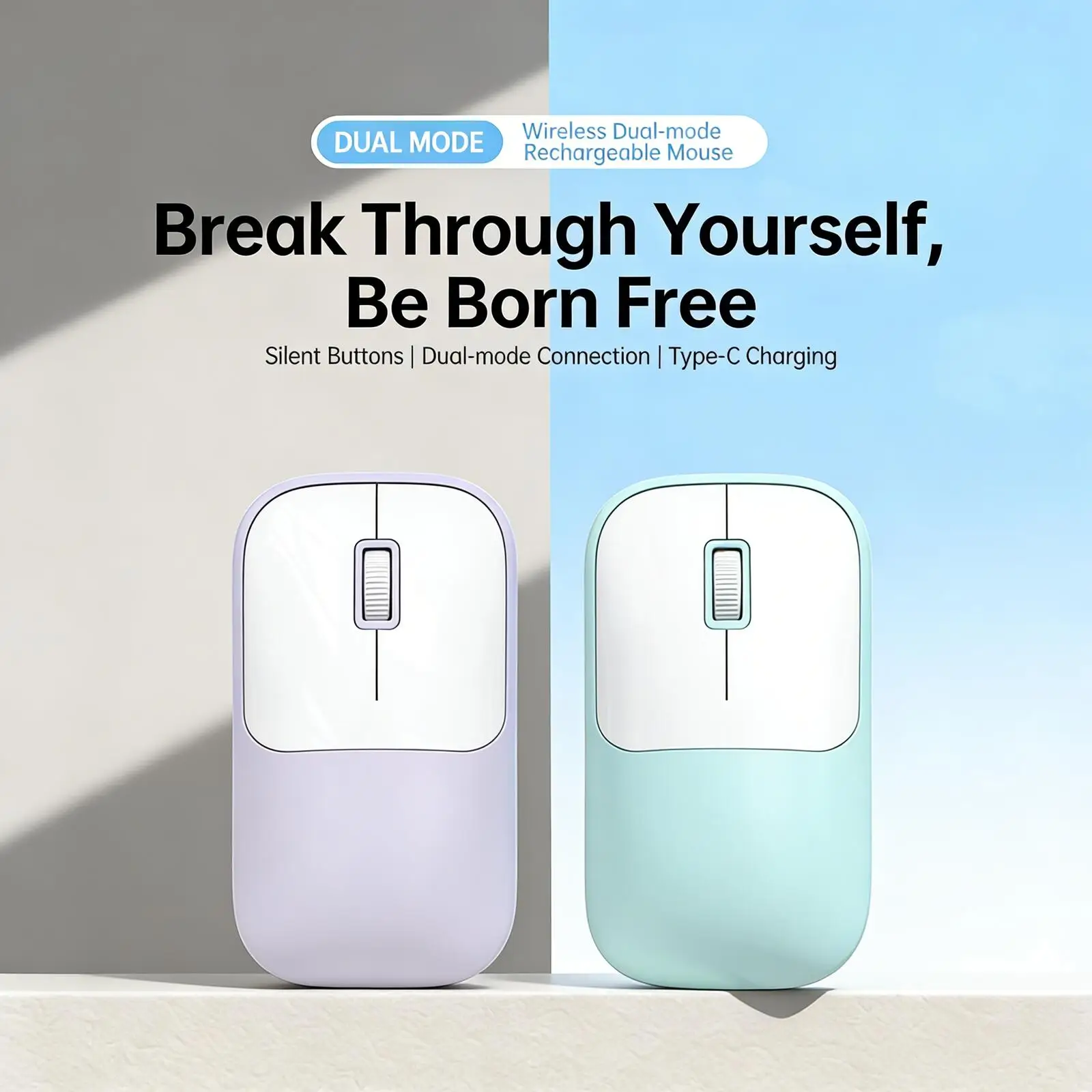 

Fashion Candy-colored Dual-Mode 2.4G+Bluetooth Wireless Mouse Rechargeable Silent Ergonomic Portable Mice for PC Laptop Office