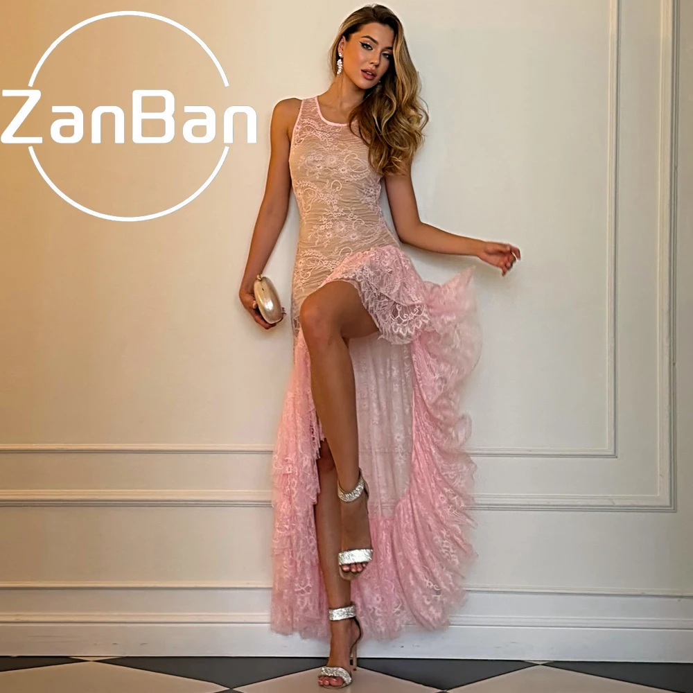 ZanBan Elegant Lace Prom Dresses for Women Asymmetrical Tiered Birthday Party Dress Robe De Soiree Graduation Dress Customized