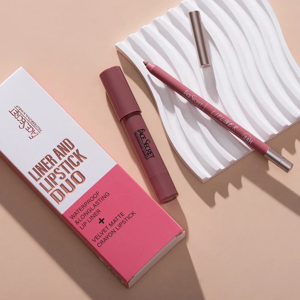 Face Secret Matte Lipstick & Lip Liner Set 7 Colors Waterproof High Pigmented Slim Long Lasting Lip Gloss
