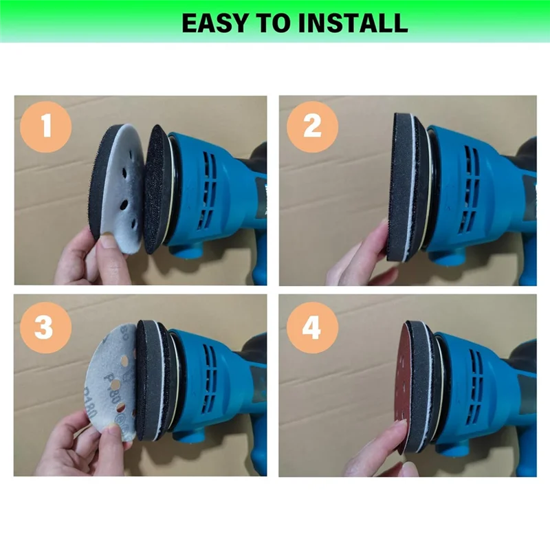 

5PCS 5 Inch 8 Holes Foam Sanding Pads For Orbital Sander Hook And Loop Buffer Backed Cushion With 40PCS Sanding Discs Durable