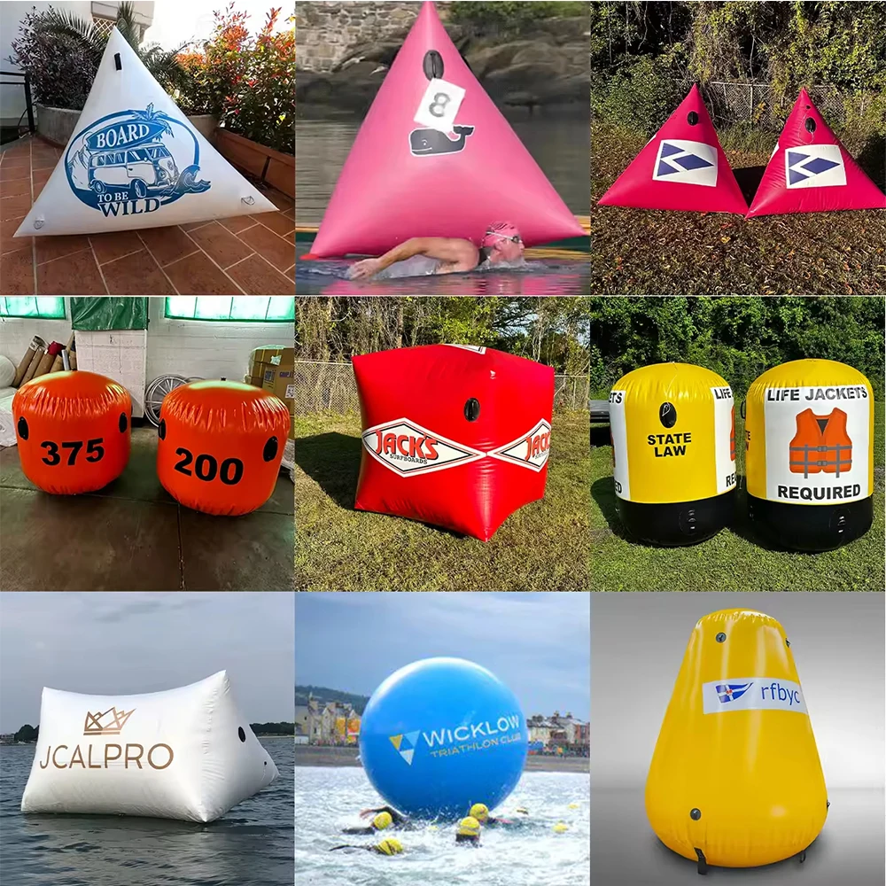 Heavy-Duty Custom Logo Inflatable Triangl Buoy Water Floating Racing Marker for Swim Triathlon, Marine Event& Team Competitions
