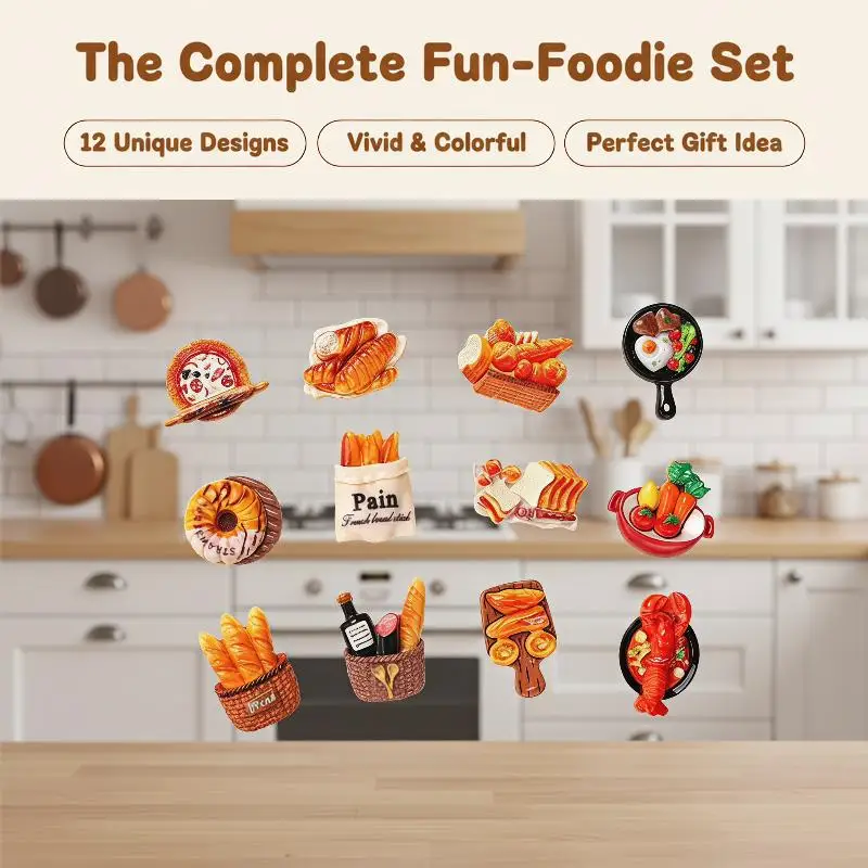 12Pcs Mini Simulation Food Fridge Magnets Realistic Appearance Resin Perfect For Kitchen Decor DIY Craft Projects