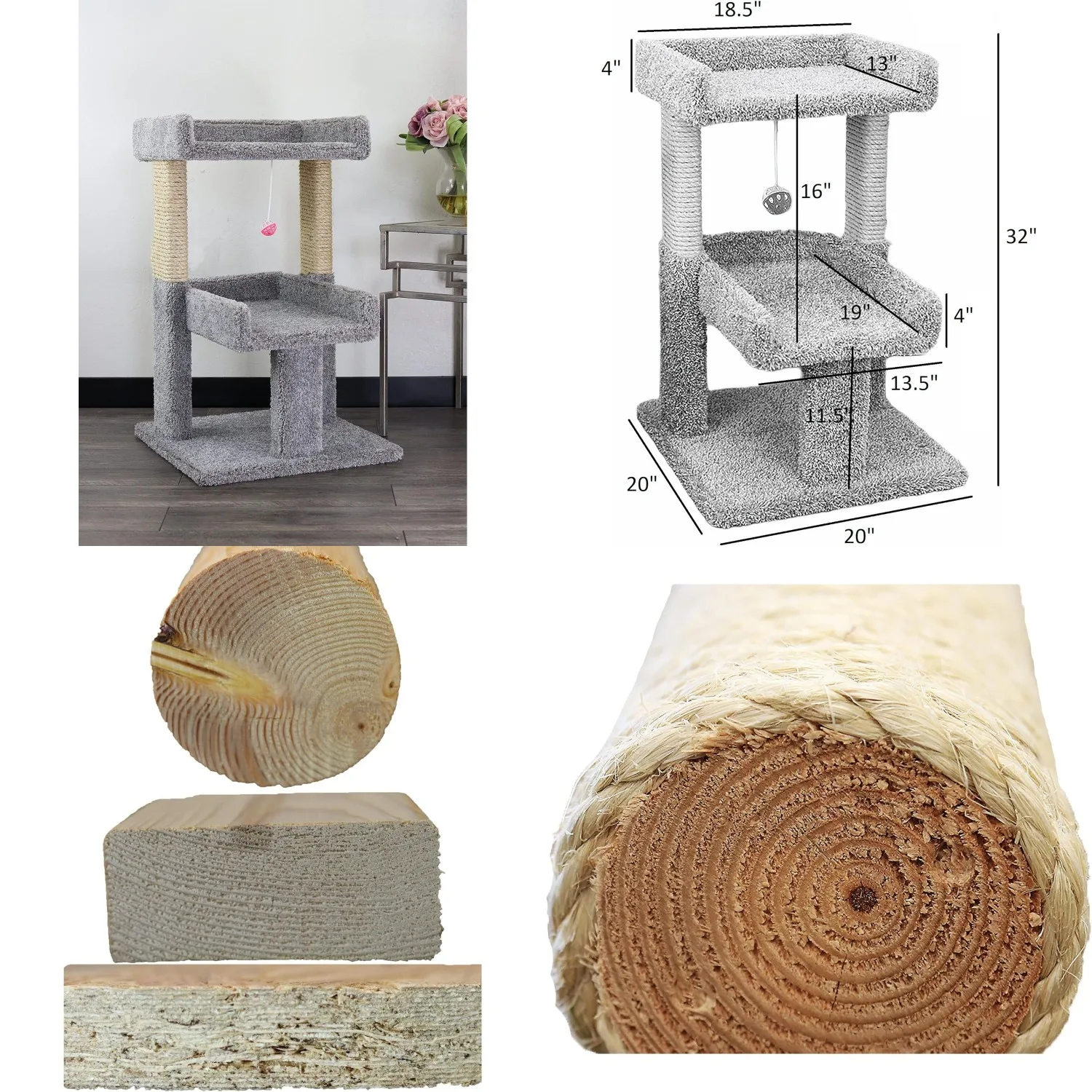 

Artisanal Abode Spacious Cat Tree Perch for Large Cats, Durable Carpet Upholstered Cat Play Tower, Sturdy Wood, Customized