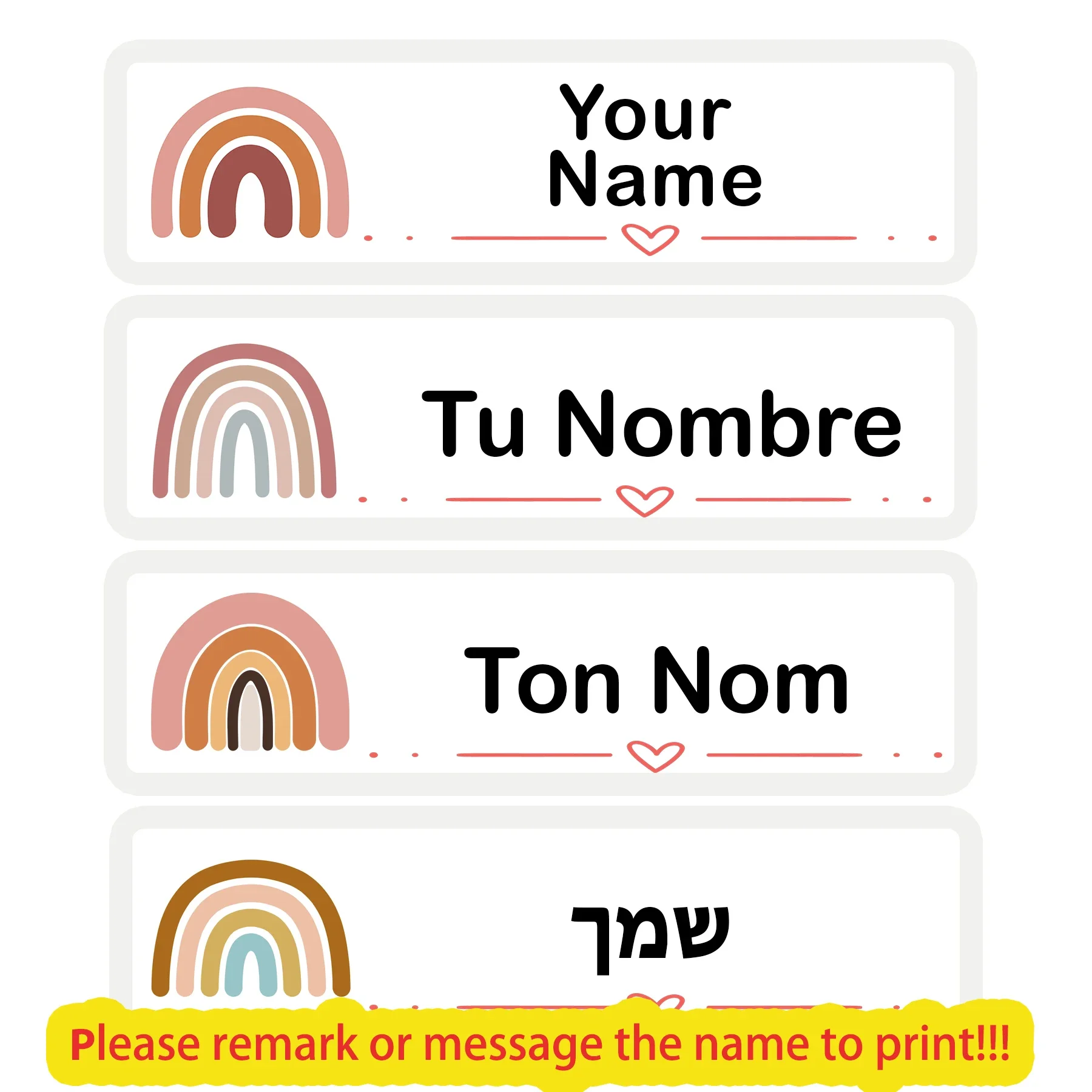 80 יחידות מדבקות שמות מותאמות אישית עמידות במים לבנות תוויות קשת לבקבוקי מלחמה, תיקי גב, ציוד לבית הספר