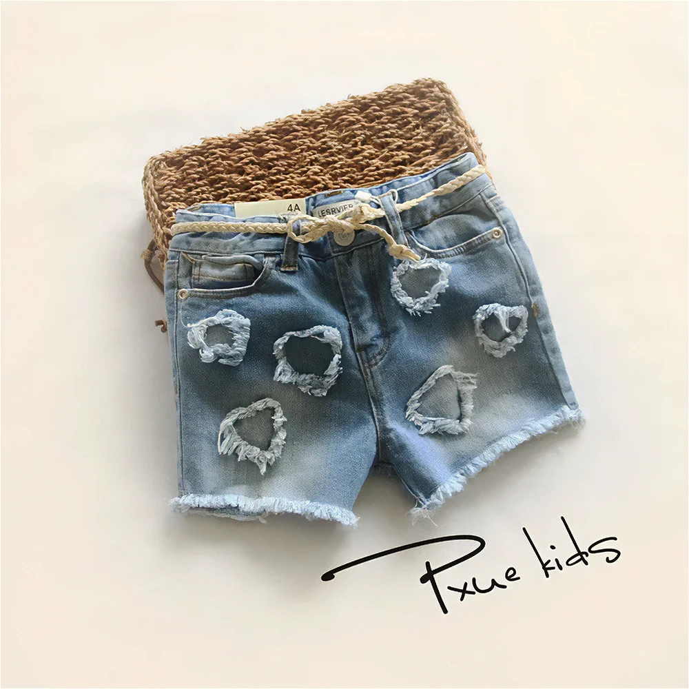 

Girls Denim Shorts Summer Cartoon Fashion Cute Shorts hole Lace All-match Children's Pants Girls Denim Shorts Teenagers 2-7Y