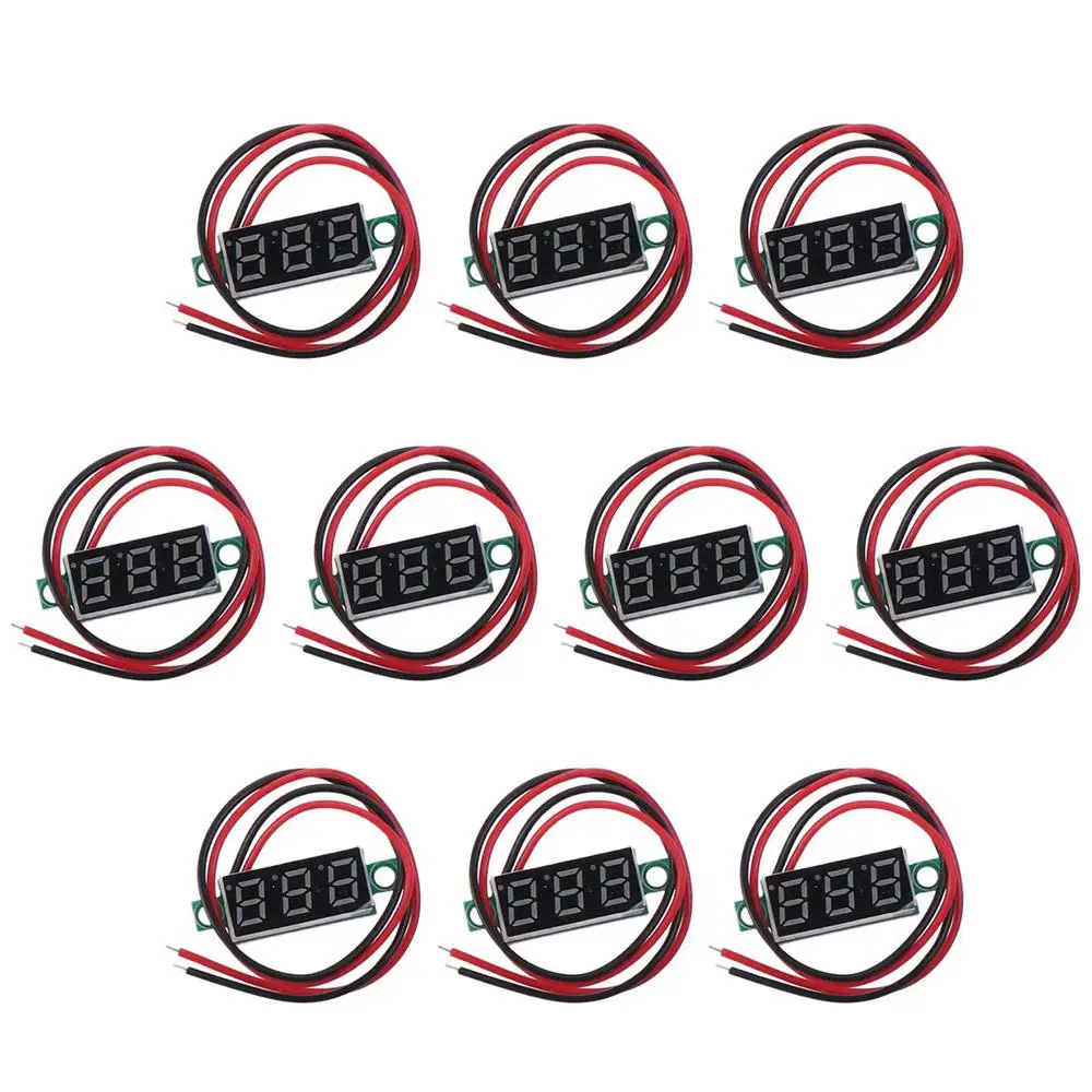 

10 шт. пластиковый 0,28-дюймовый небольшой измеритель напряжения постоянного тока, черная медь, защита от обратного подключения, светодиодная панель, тестер напряжения дисплея