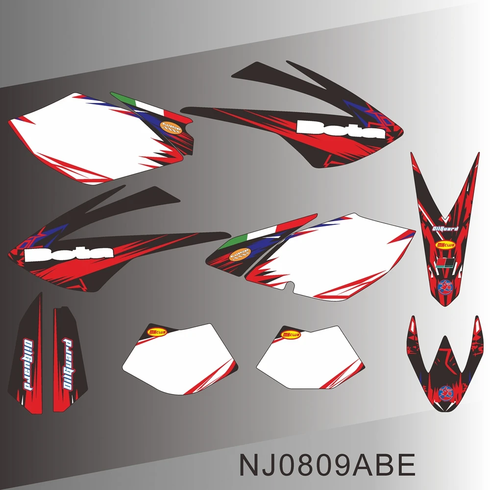 Para BETA RR Enduro 2007 2008 2009, pegatinas con gráficos completos, fondo de motocicleta, nombre personalizado NJ0809ABE