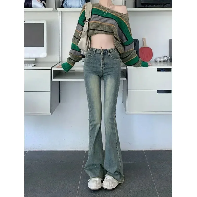 

Flare Jeans Women Skinny High Waist Aesthetic Y2k Clothes Denim Trousers Vintage Washed Retro Mopping Korean Fashion Street New