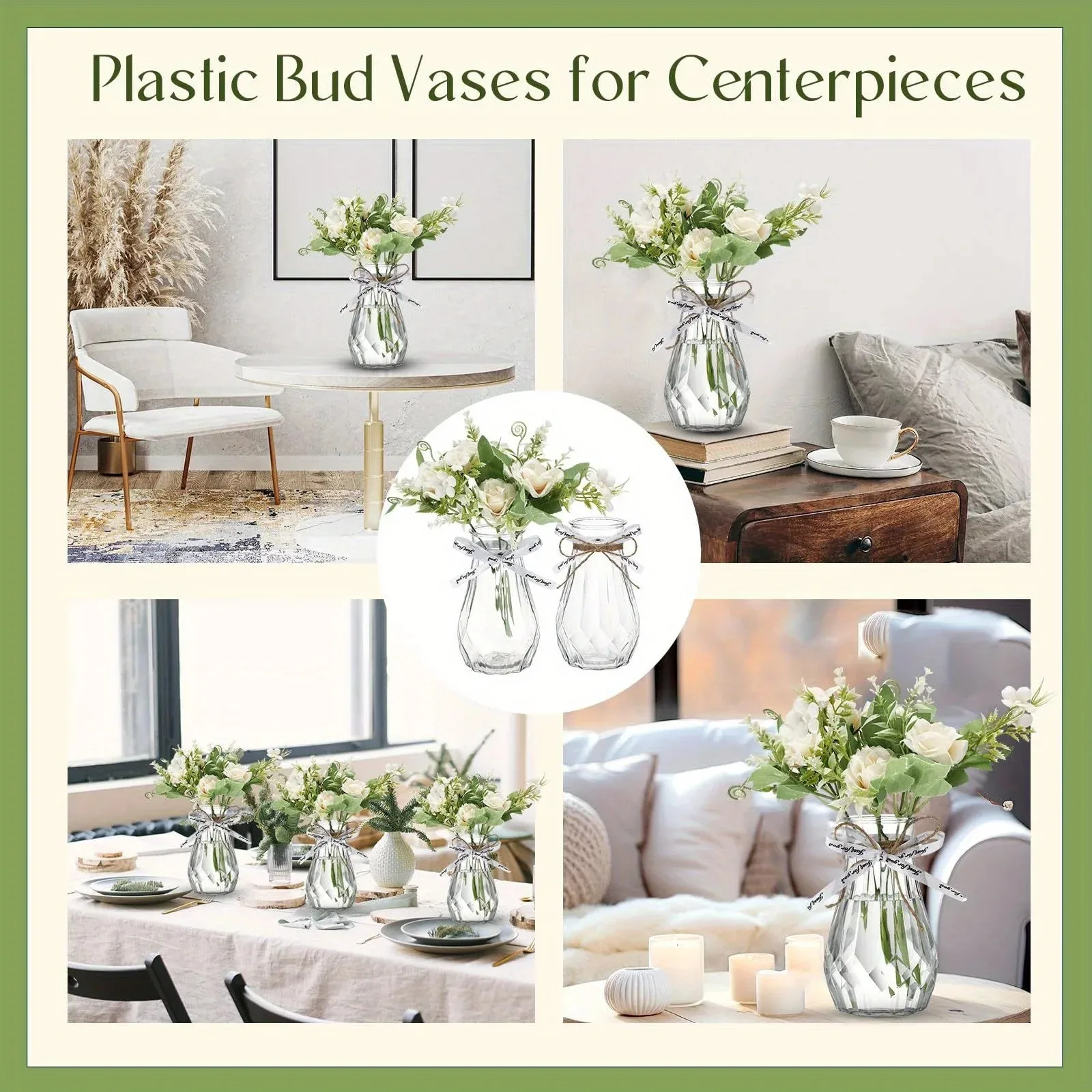 2026 latest models diamond pattern clear plastic vase, unbreakable transparent flower holder for home wedding decor